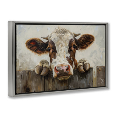«Cow On Fence», toile flottante encadrée par Petals Prints Design
