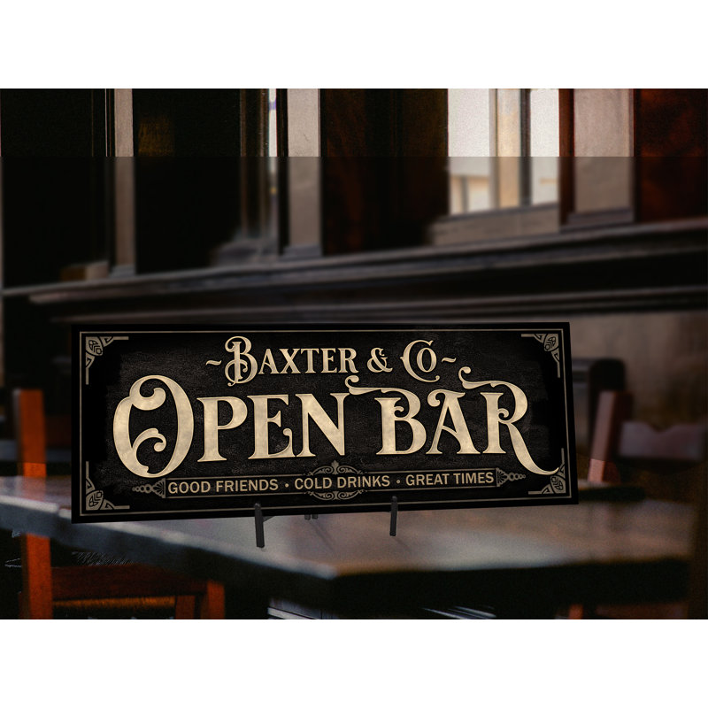 Nom de famille «Open Bar» personnalisé sur métal, H 8 po x l 24 po x P 0,04 po, Yes