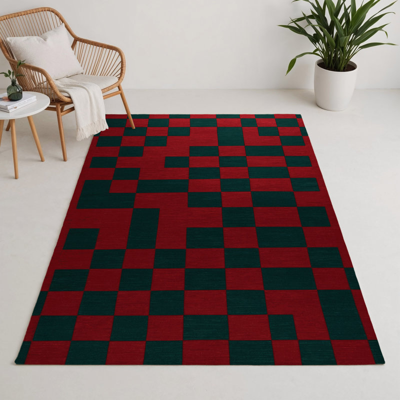 Tapis d'intérieur et d'extérieur à carreaux vert, Rectangulaire 3 pi x 5 pi