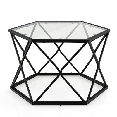 Hexagonal Coffee Tables Metal Frame Sofa Tea Table With Tempered Glass Top