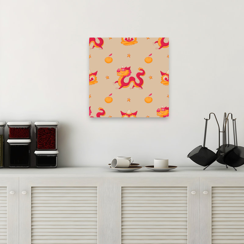 Festive, motif de dragon chinois, paysage abstrait traditionnel ludique, art mural, H 18 po x l 18 po