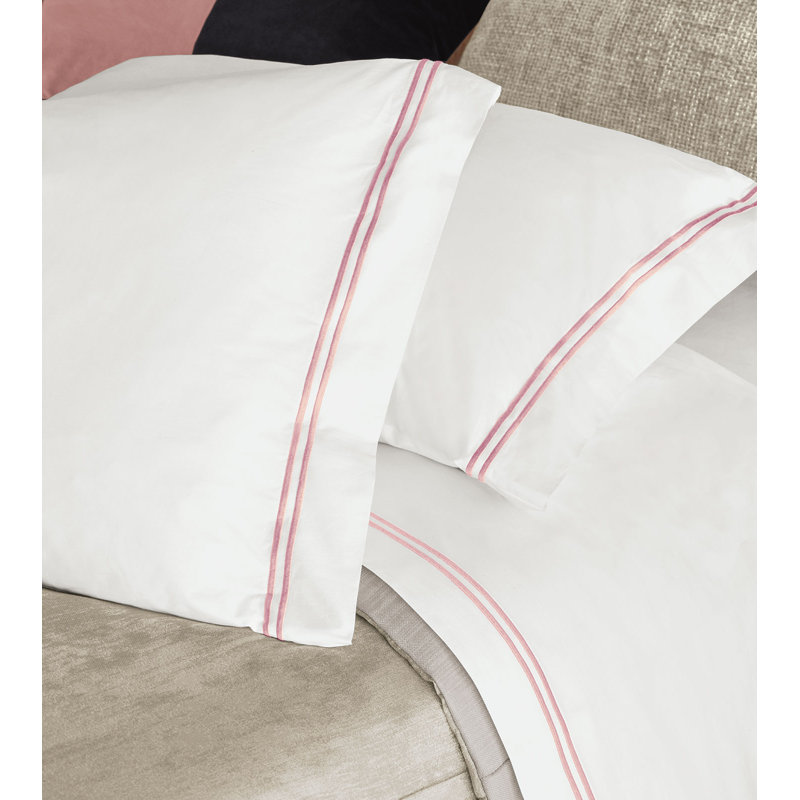 Enzo 100% Cotton Percale Sheet Set, White/Bloom, Full Sheet Set + 2 Pillowcases