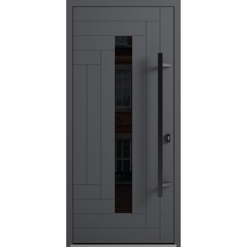 Porte avant en acier pré-suspendue à l'avant / gris Ronex 0130 / entrée en métal peint moderne de l 36 po x H 80 po à gauche