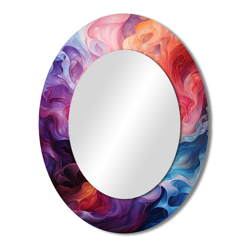 Opt Art Radiant Spectrum II - Grand miroir mural ovale sur métal, 43 po x 33 po