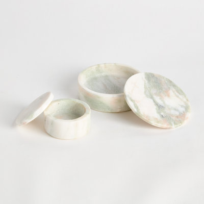 Demetrices MARBLE ROUND LIDDED BOXES, SET OF 2
