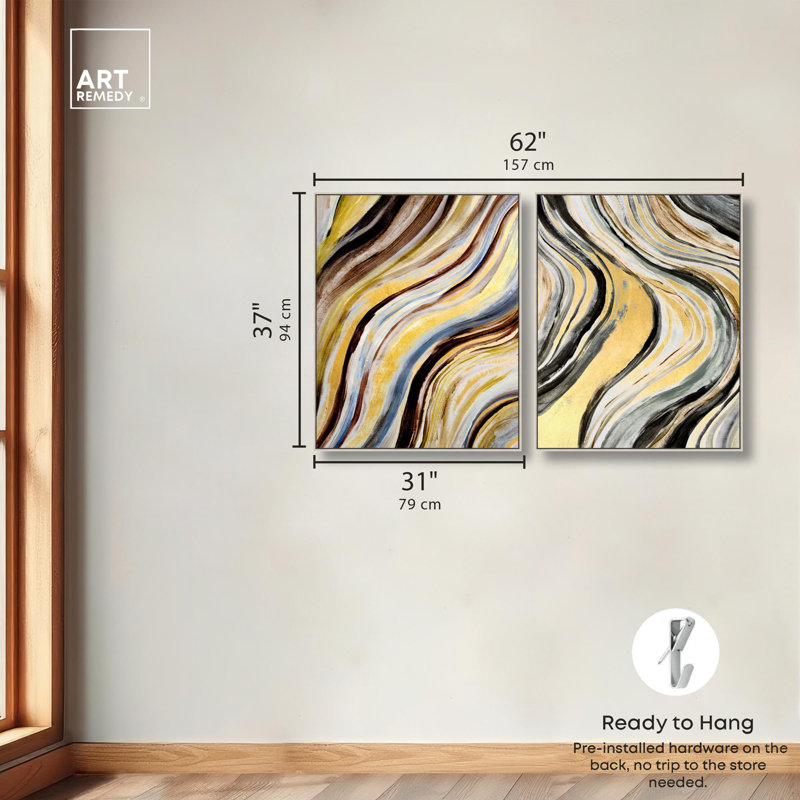 Ensemble de 2 décorations murales boho Godeed Geode Glam par Art Remedy, cadre argenté, 30 x 36, H 37 po x l 31 po