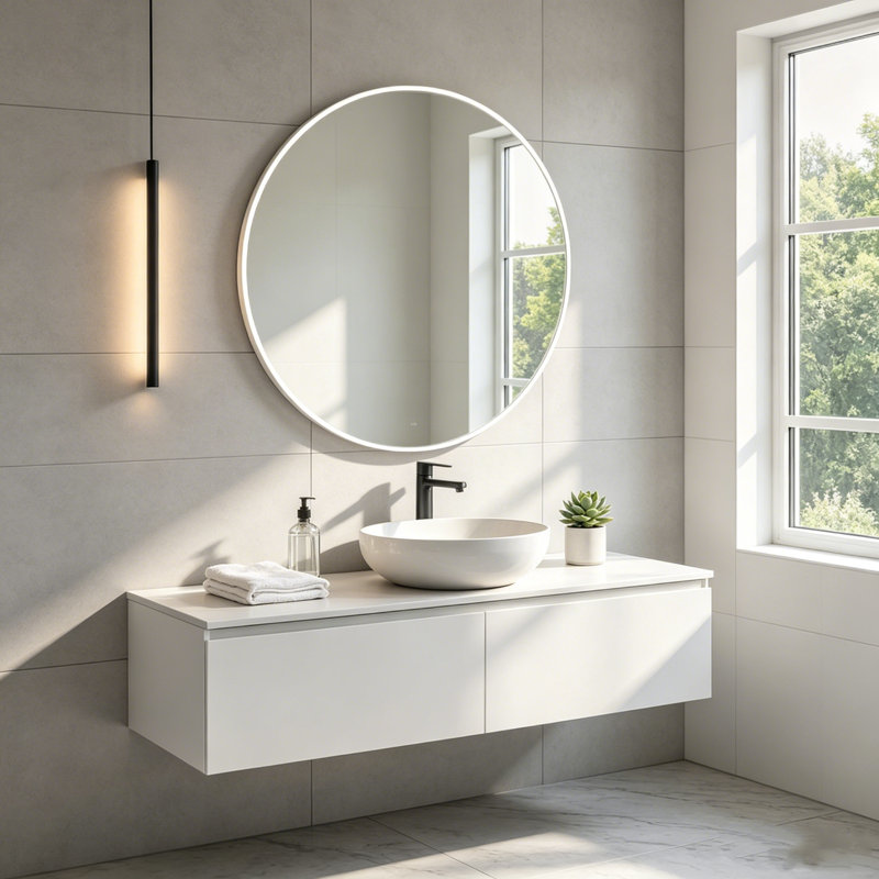 Miroir mural rond doré, H 30 po x l 30 po