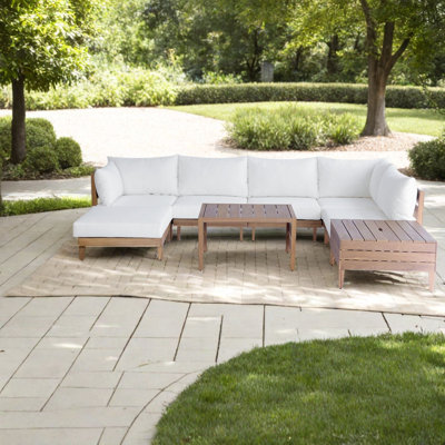 Canapés de patio avec rangement, ensemble moderne 8 pièces en bois d'acacia pour la maison