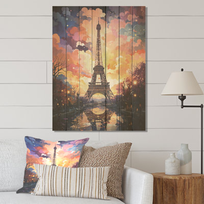 Tour Eiffel colorée de Paris la nuit - Paris sur impression sur bois