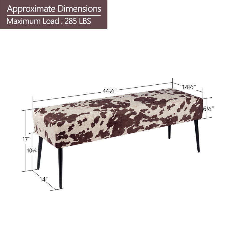 Modern Cowhide Pattern Upholstered Entryway Accent Bench, Coffee