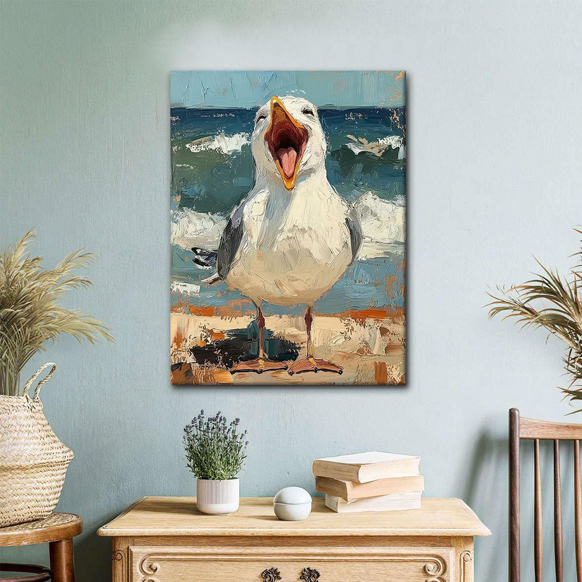 Highland Dunes Fun Seagull Canvas Wall Art Ocean Bird Poster Pictures ...