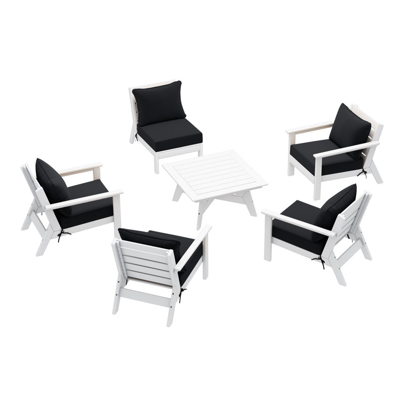6-Piece Deep Seating Set, Black, White