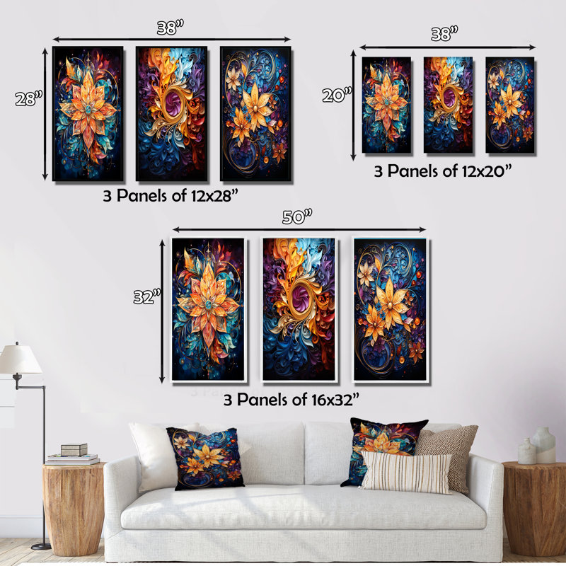 «Spiral Kaleidoscope», 3 pièces sur toile, Toile tendue, H 28 po x l 36 po