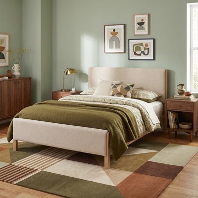 Lit tapissier moderne moderne, double, lin beige