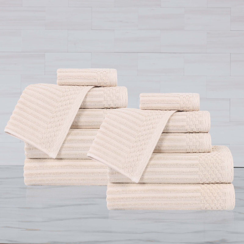 Ruvins 12 Piece 100% Cotton Towel Set, Ivory
