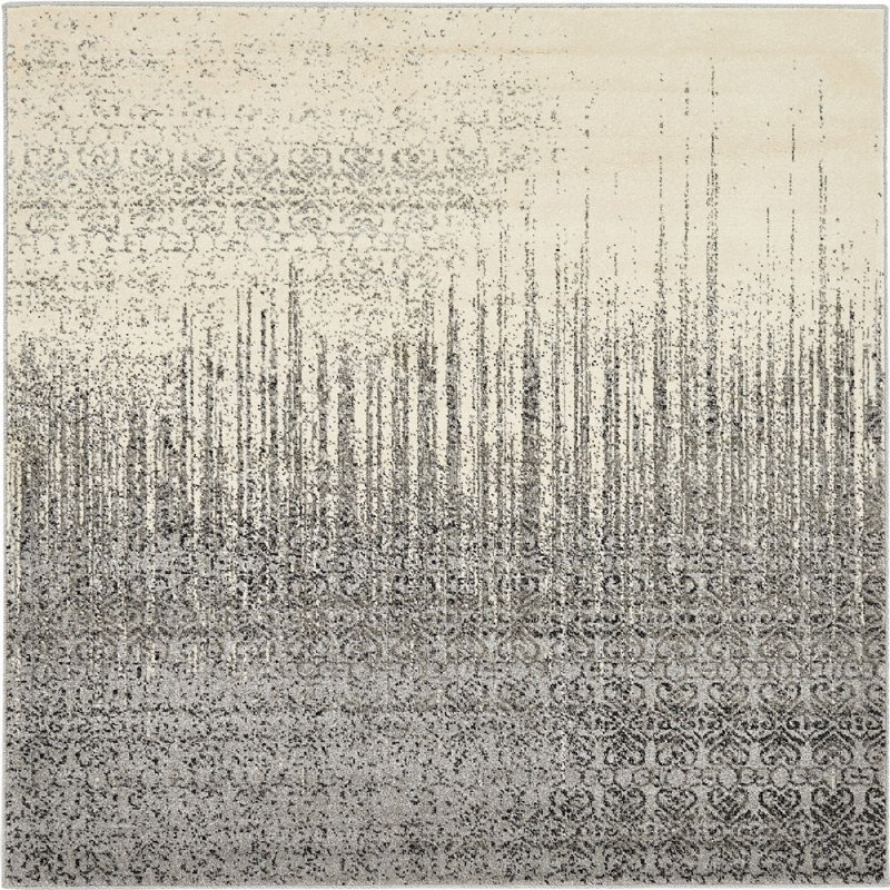 Tapis gris pierre à motif géométrique Desdemona, Carré 6 pi