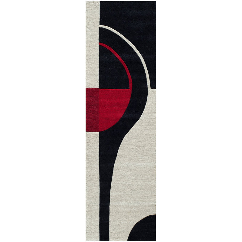 Tapis noir / rouge en laine touffeté à la main Cobos, Tapis de couloir 2 pi 3 po x 8 pi