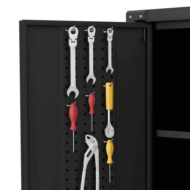 72 in Rolling Steel Cabinet, Lockable Garage Storage Cupboard with 2 Doors, 4 Adjustable Shelves and Pegboard Door Panels, Heavy-Duty Tool Organizer for Workshop, Home or Office