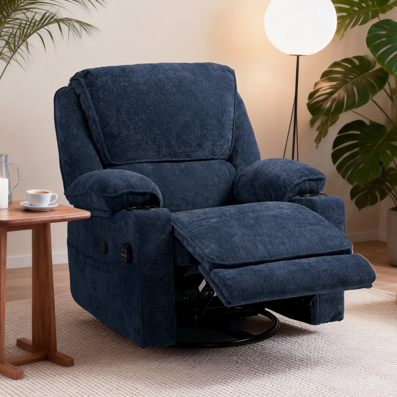 93cm Wide Chenille Standard Recliner with Massager, Blue
