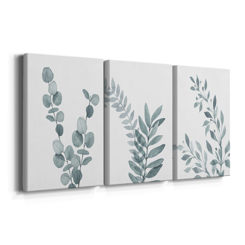 «Blue Botanical Wash I», ensemble de 3 reproductions sur toiles tendues, H 18 po x l 36 po x P 1 po