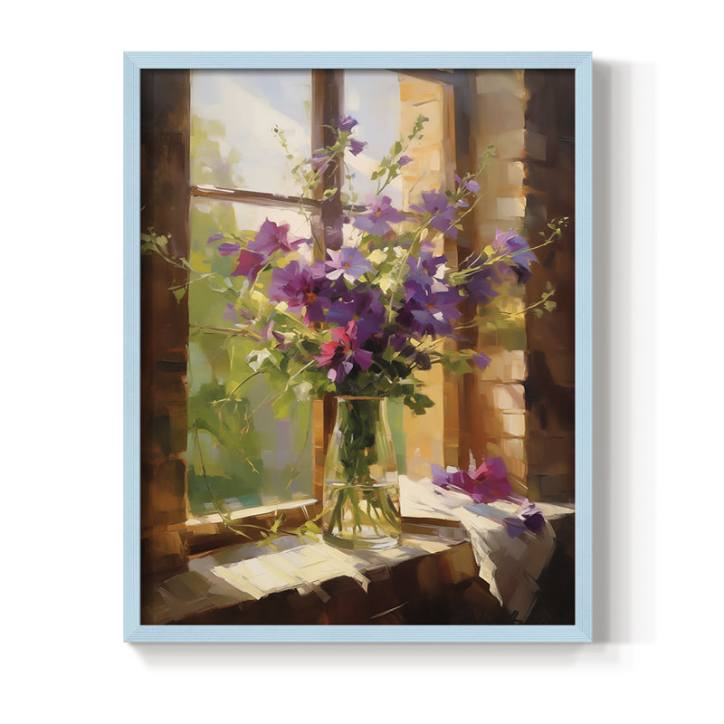 Reproduction encadrée FLORAL Series DCCXC - bois massif, Bleu, H 15 po x l 12 po