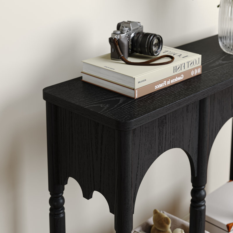39" Solid Wood Console Table With Arch Design, Black