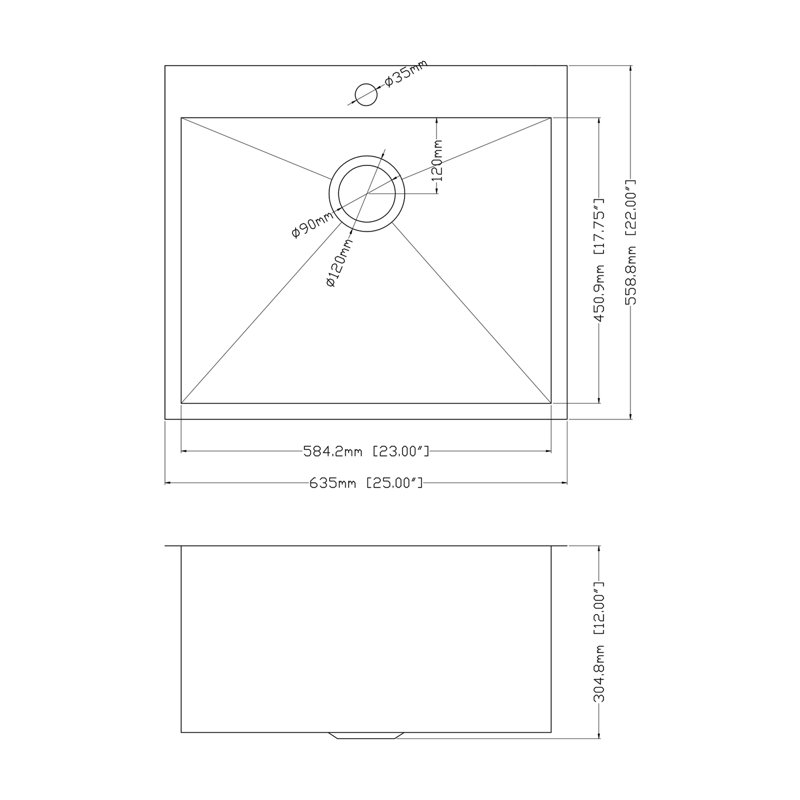 Single Bowl Stainless Steel Kitchen Sink, Brushed, 18, 12" H x 22" W x 25" L