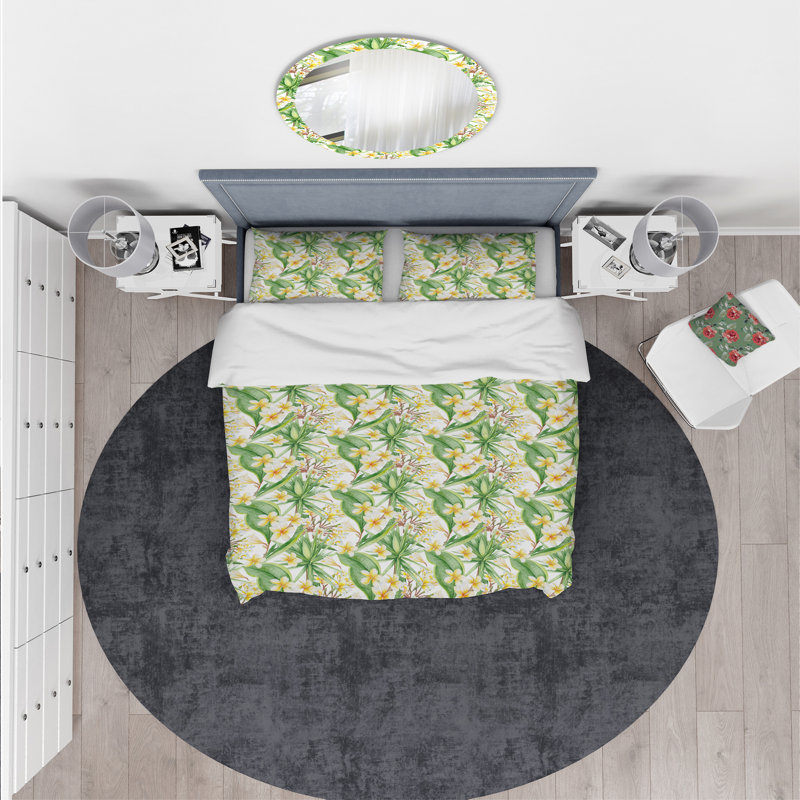 Ensemble de housse de couette designart fleurs, Housse simple + 1 taie décorative