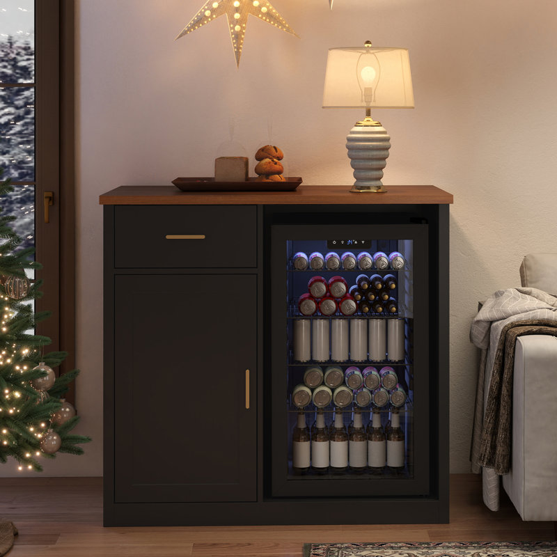 Armoire de bar 39,4 po avec espace pour réfrigérateur et tablettes réglables pour la salle à manger de cuisine, Noir