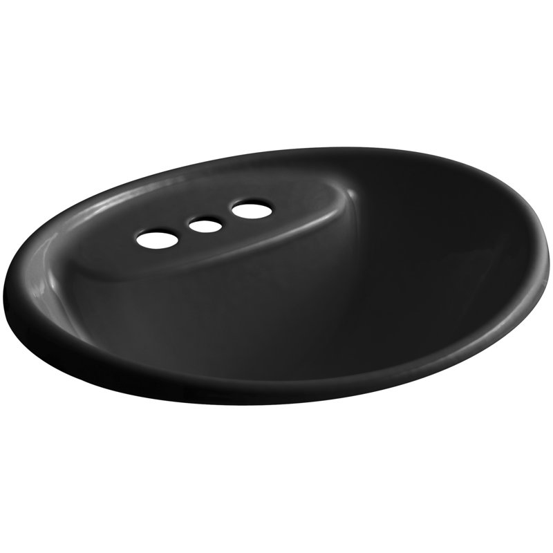 Tides Metal Oval Drop-In Bathroom Sink with Overflow, Black Black, 4'' Centerset