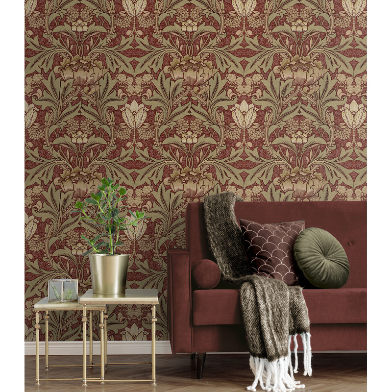 Papier peint floral Mifflintown, Argile rouge / lichen