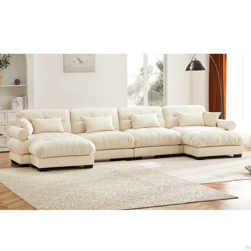 Canapé modulaire en U avec repose-pieds mobile, 35 po H x 166 po L x 37 po P, 4, Crème