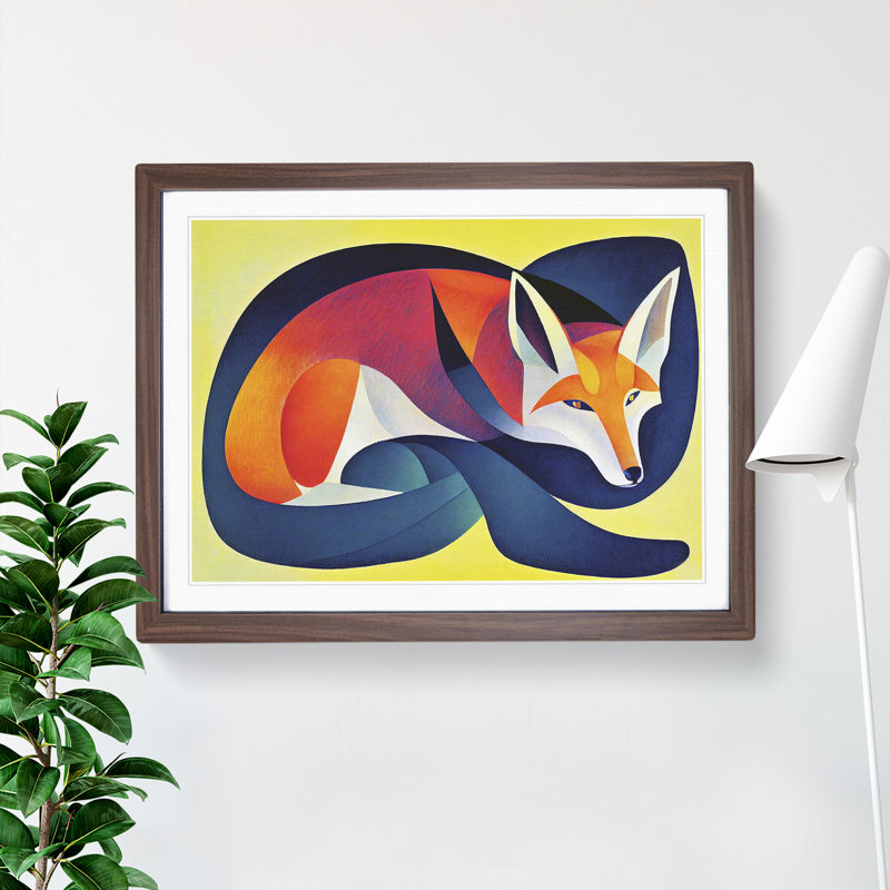 A Dazzling Abstract Fox - Framed Print, 25cm H x 34cm W x 2cm D, Walnut