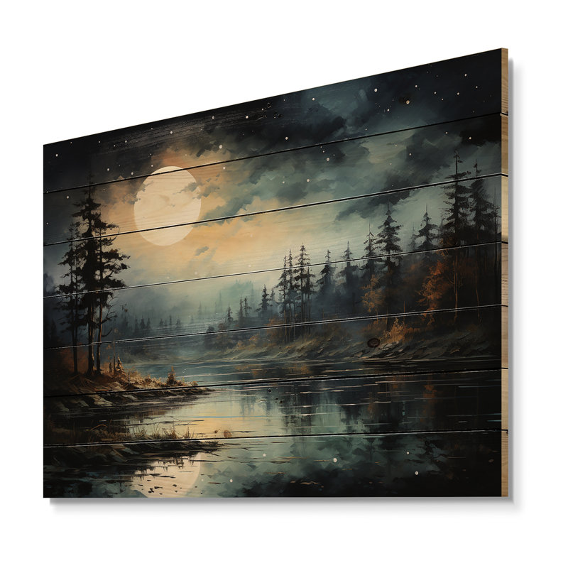 Magical Forest Moons Melody - Minimalisme, art mural sur bois de pin naturel, H 24 po x l 32 po