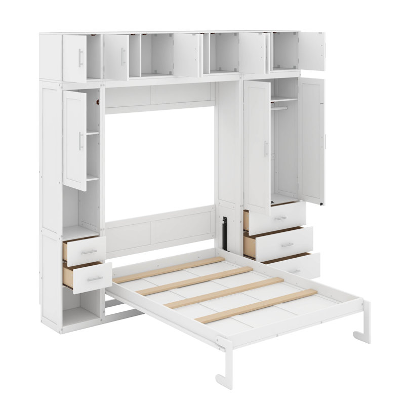Lit escamotable double avec casiers et armoires