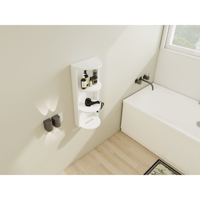 12" Bathroom Wall-Mounted Storage Rack, Float Mounting Design, Glossy White