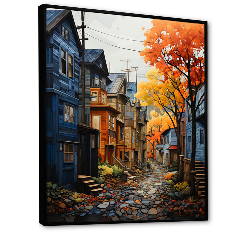 «Palina Cityscape Alleyway Patchwork V», reproduction sur toile, Cadre flottant noir, H 20 po x l 12 po x P 1 po