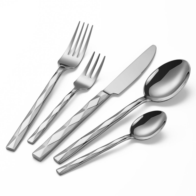 Ensemble de couverts 20 pièces - Argenterie luxueuse en acier inoxydable pour 4, lavable au lave-vaisselle, Argent argent