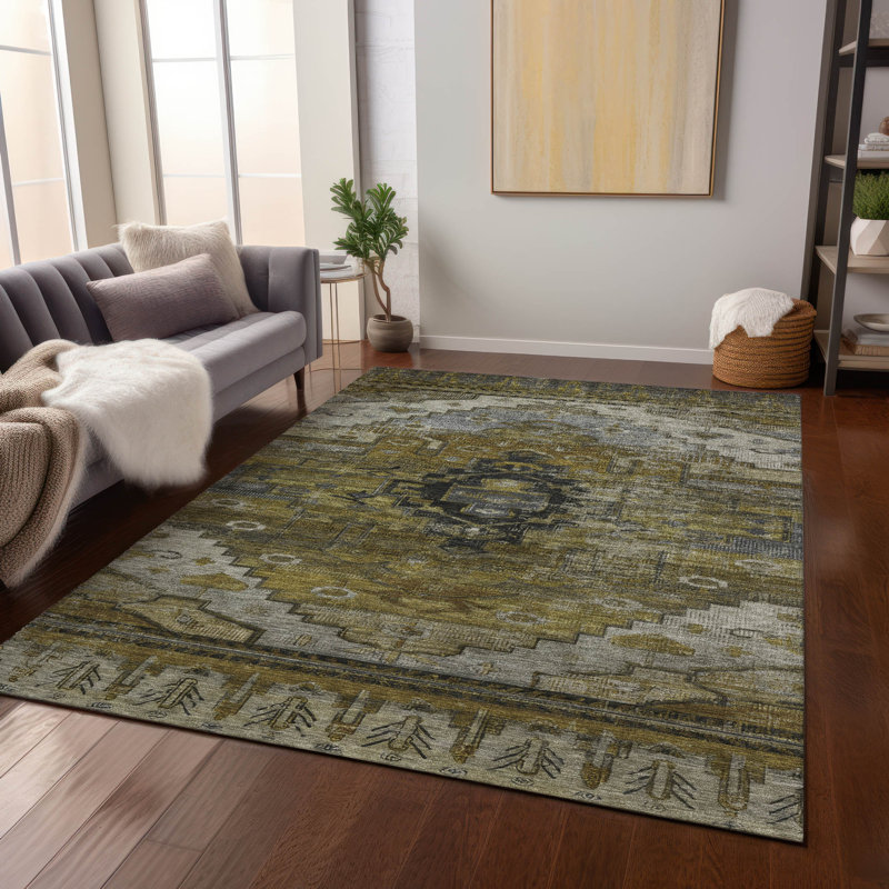 Machine Washable Indoor/Outdoor Xhevrie Brown Rug, Rectangle 5' x 7'6"