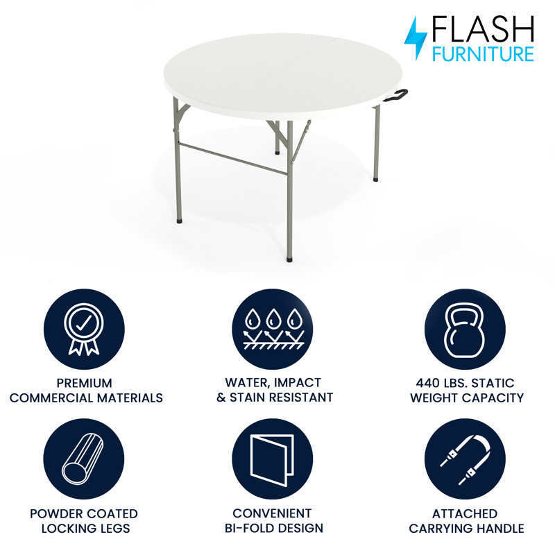 Gray Metal Frame Round White Plastic Folding Table