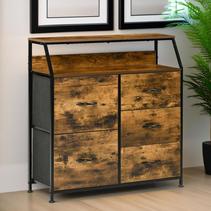 Pettie 5 - Drawer Chest of Drawers Industrial Rustic Brown Dresser Bedroom Furniture