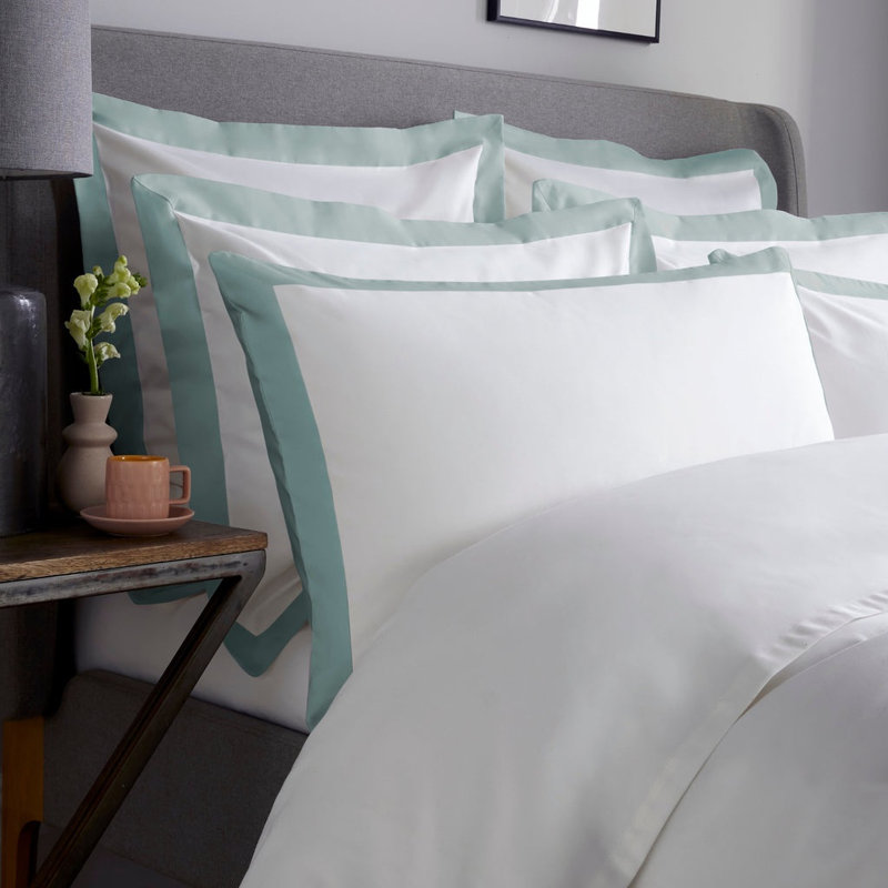 Kento 800 Thread Count 100% Sateen Cotton Standard Pillowcase, White/Teal