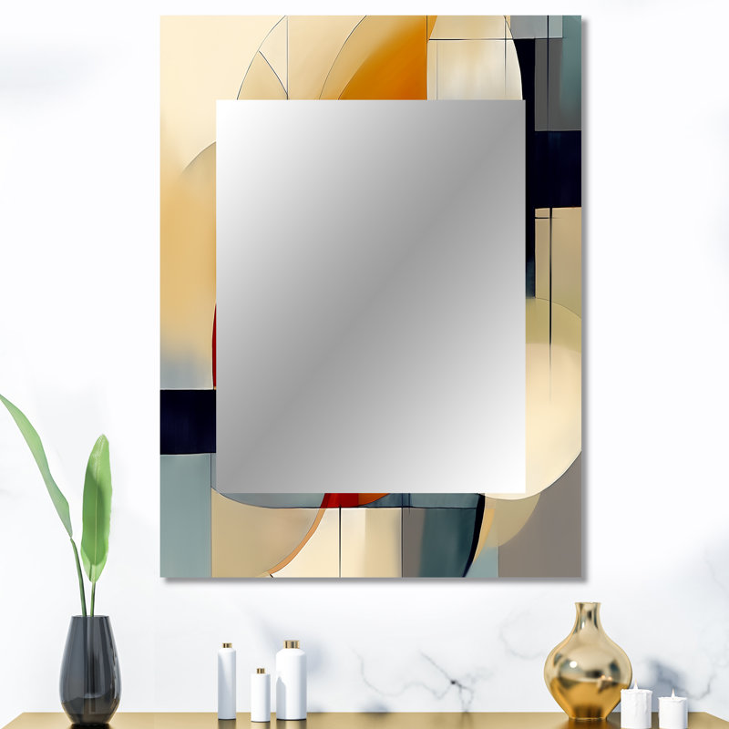 Exploring Abstracted Patterns I - Geometric Decorative Mirror, Orange Wall Mirror, Printed Metal Art, 40" x 30"