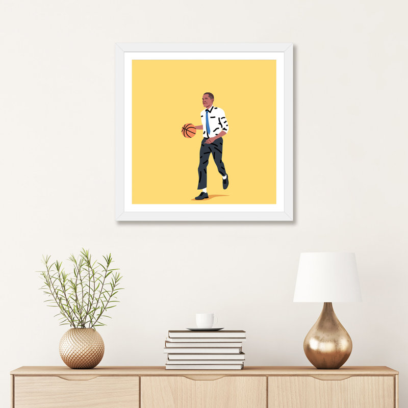 «Balling Barack» par Elad Shagrir - impression, H 24 po x l 24 po x p 1 po, Encadré par un papier blanc
