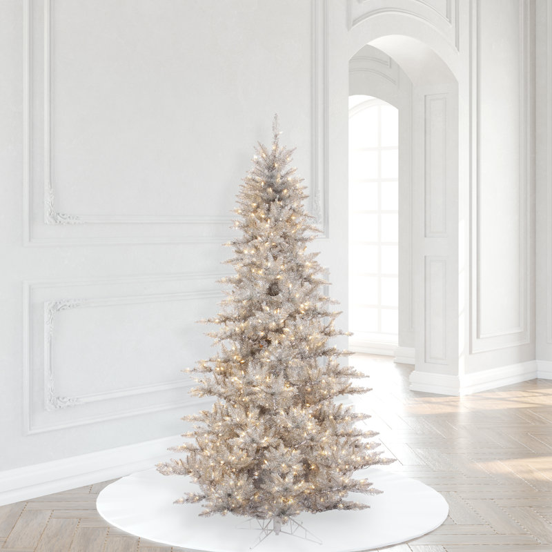 3' Silver Tinsel Fir Artificial Christmas Tree with 100 LED Clear/White Lights with Stand, 4.5'