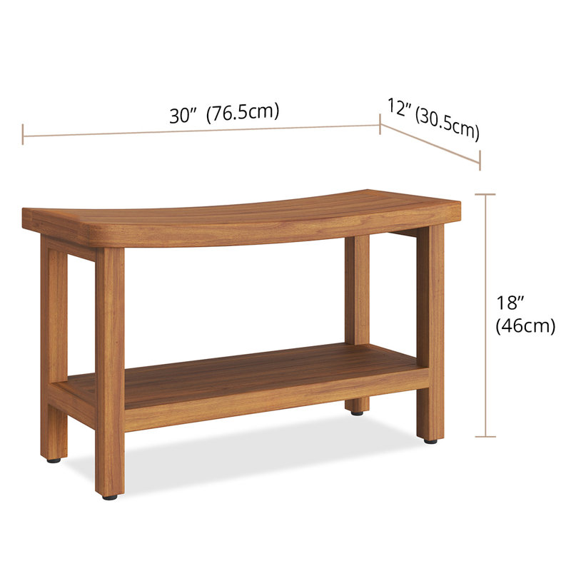 Banc de douche breveté en teck de 30 po avec tablette Sumba, H 18 po x l 30 po x p 12 po
