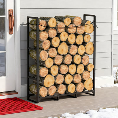 Heavy Duty Firewood Rack For Indoor And Outdoor Use - Steel Tubular Fireplace Log Holder With Reinforced Corner Braces And Storage Rope - Space-Saving Wood Stacker Design For Patio, Camping And Fire Pit