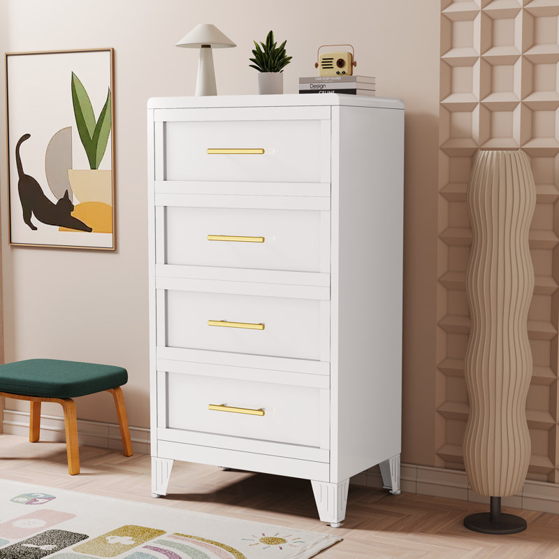 Metal White 3 Drawer Nightstand, White
