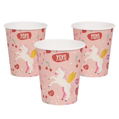 8 Piece Disposable Paper Plastic Paper Valentine's Day Cups Disposable Party Supplies for 8 Guests