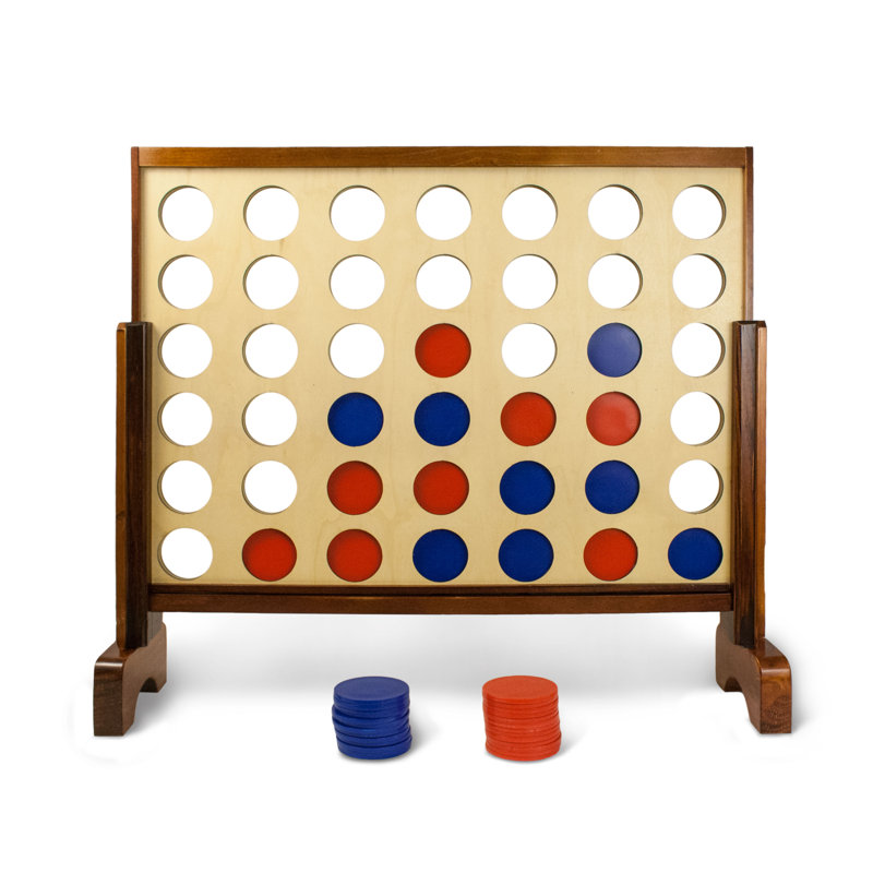 Giant Wooden 4-In-A-Row Game with Red and Blue Coins
